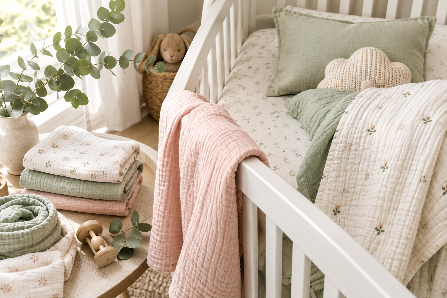 Baby bedding fabrics shown in Aplito’s guide to choosing baby sheets