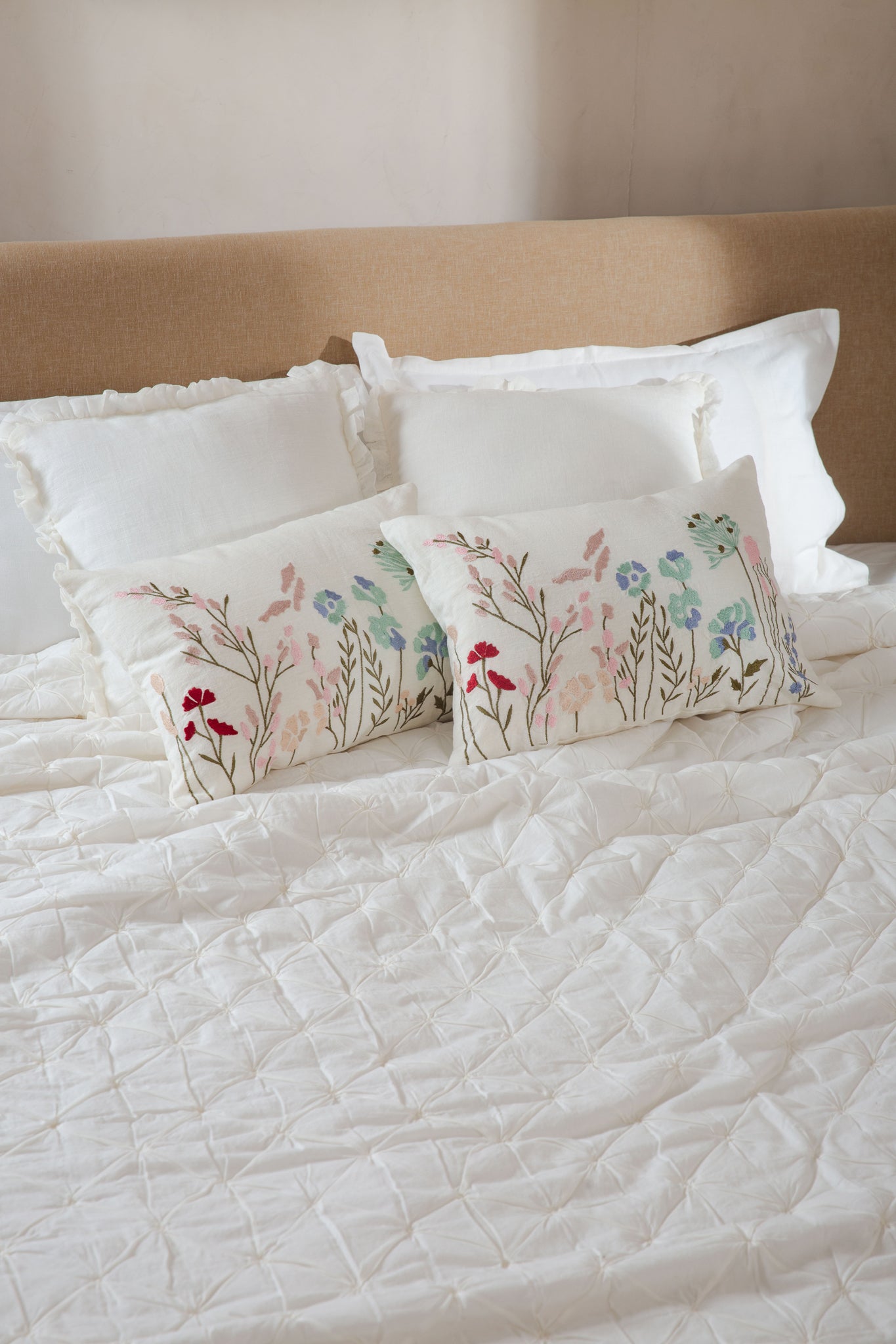 Garden Whispers Lumbar In Ivory Linen
