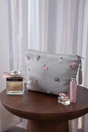 Cosmetic Pouch - Floral Threads - Beige