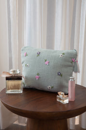 Cosmetic Pouch - Floral Threads - Mint
