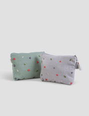 Cosmetic Pouch - Garden Stitch - Stone