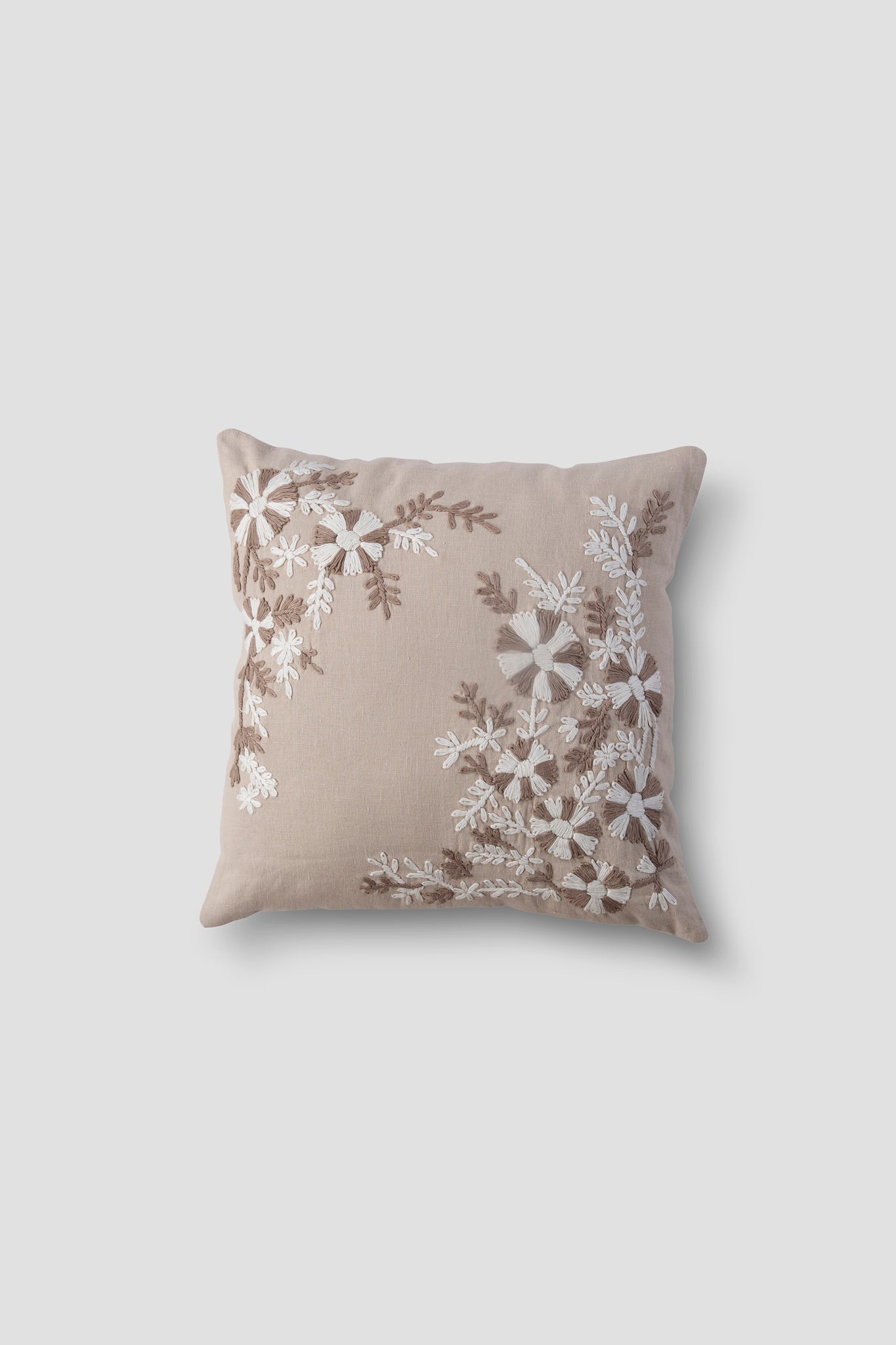 Blossom Stitch In Beige Linen Cushion Cover