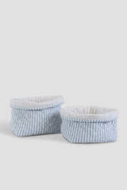 Quilted Storage Basket Set - Bluebell Stripes