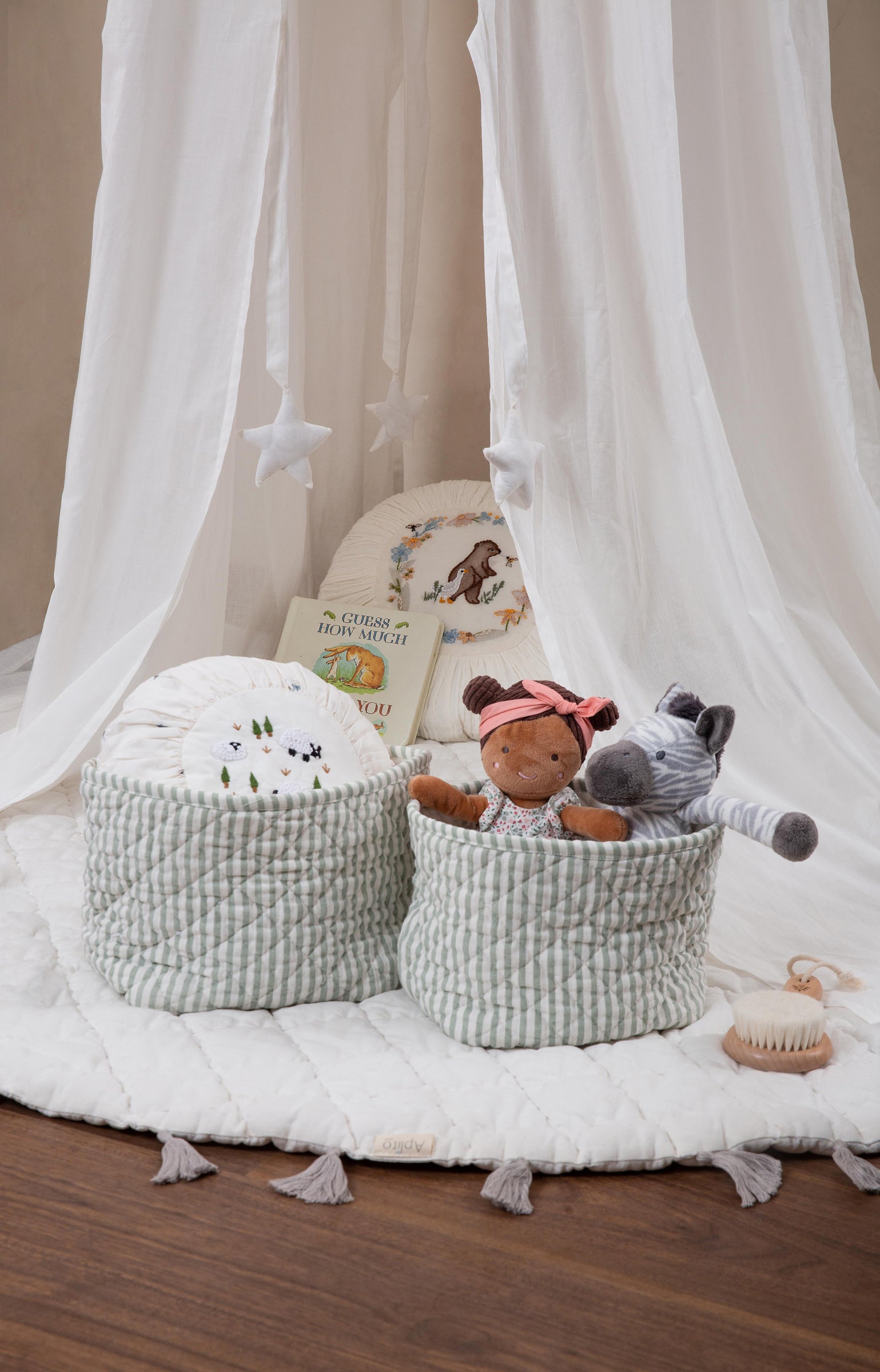 Quilted Storage Basket Set - Soft Fern Stripes