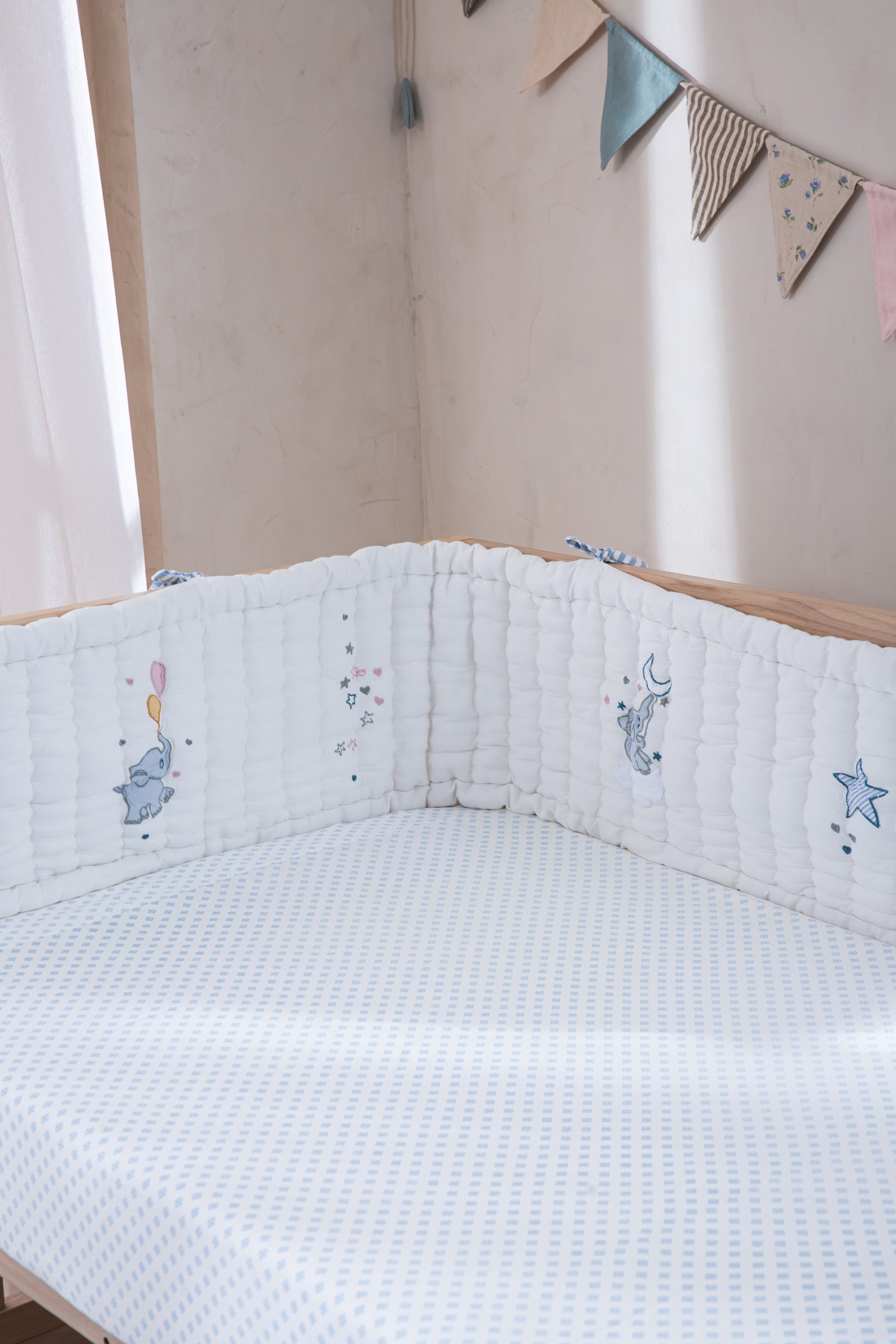 Cot Bumper - Little Tuskers - Blue