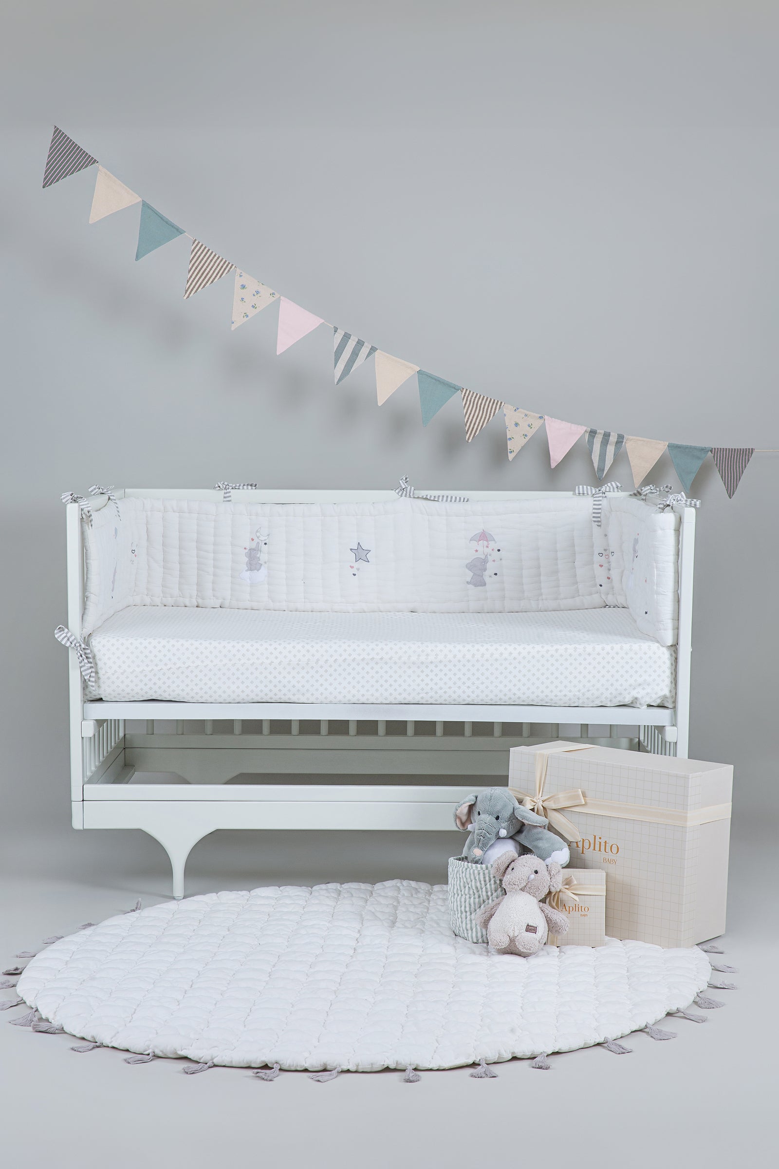 Cot Bumper - Little Tuskers - Grey