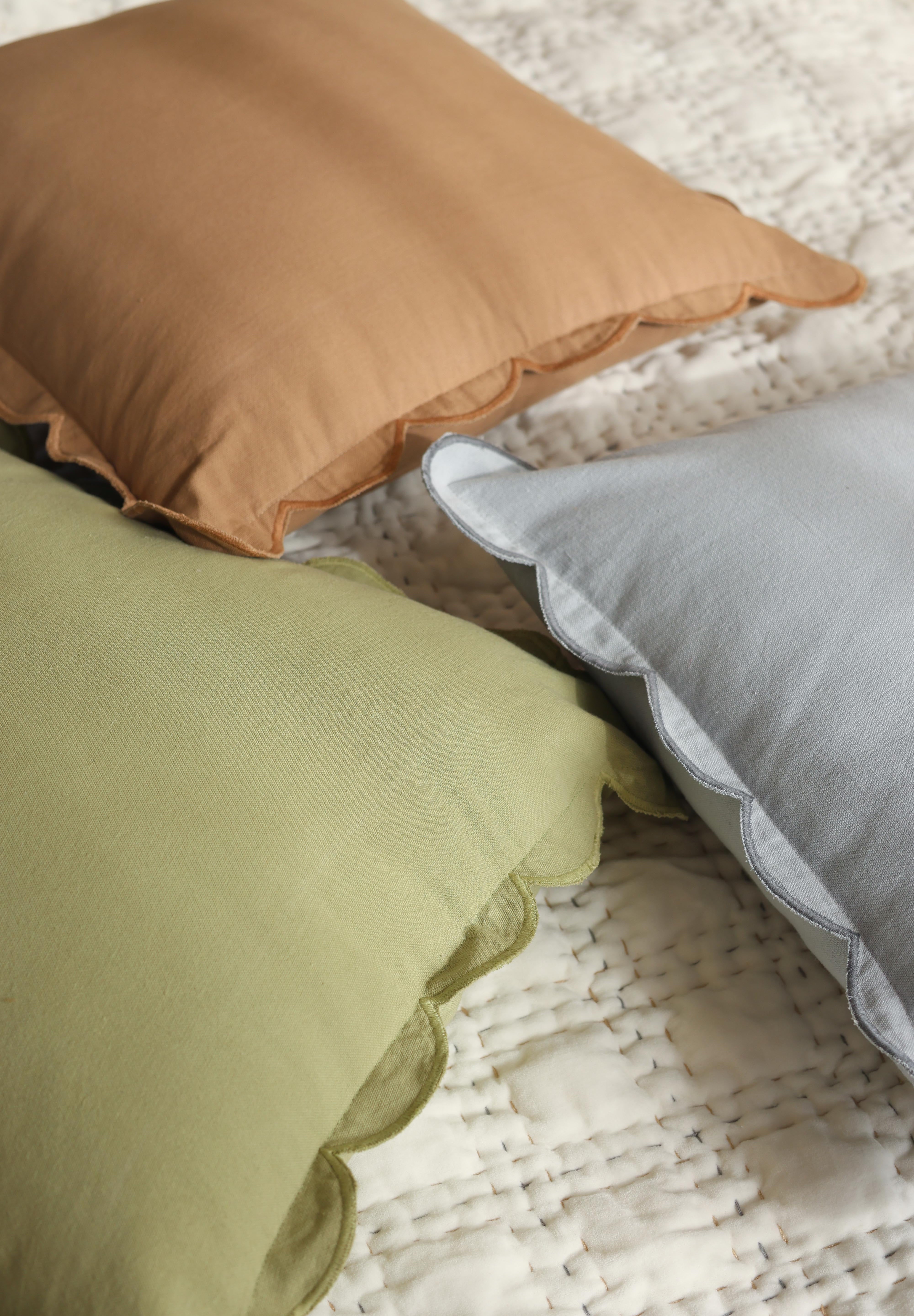 Scallop Cushion In Soft Olive