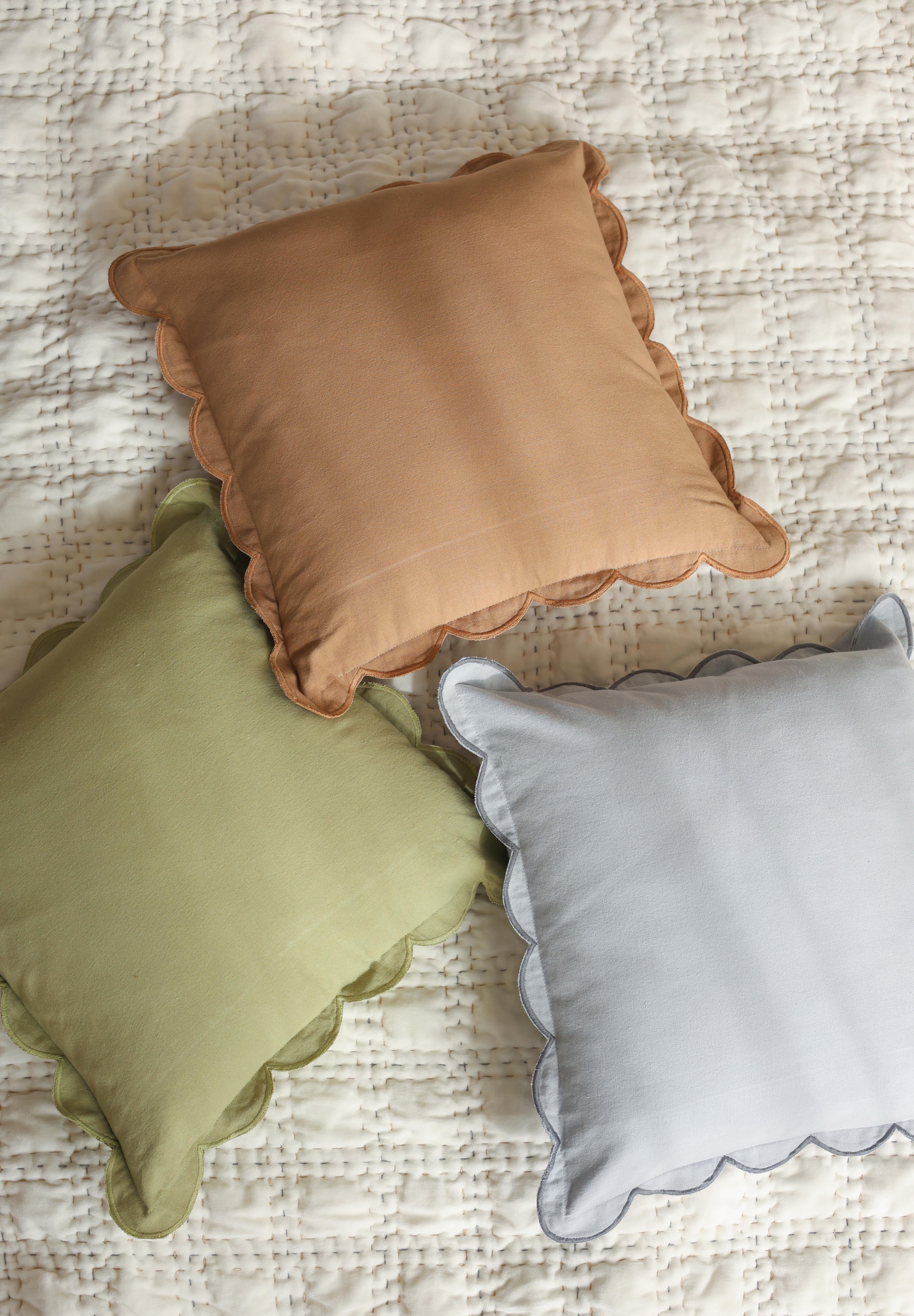 Scallop Cushion In Soft Olive