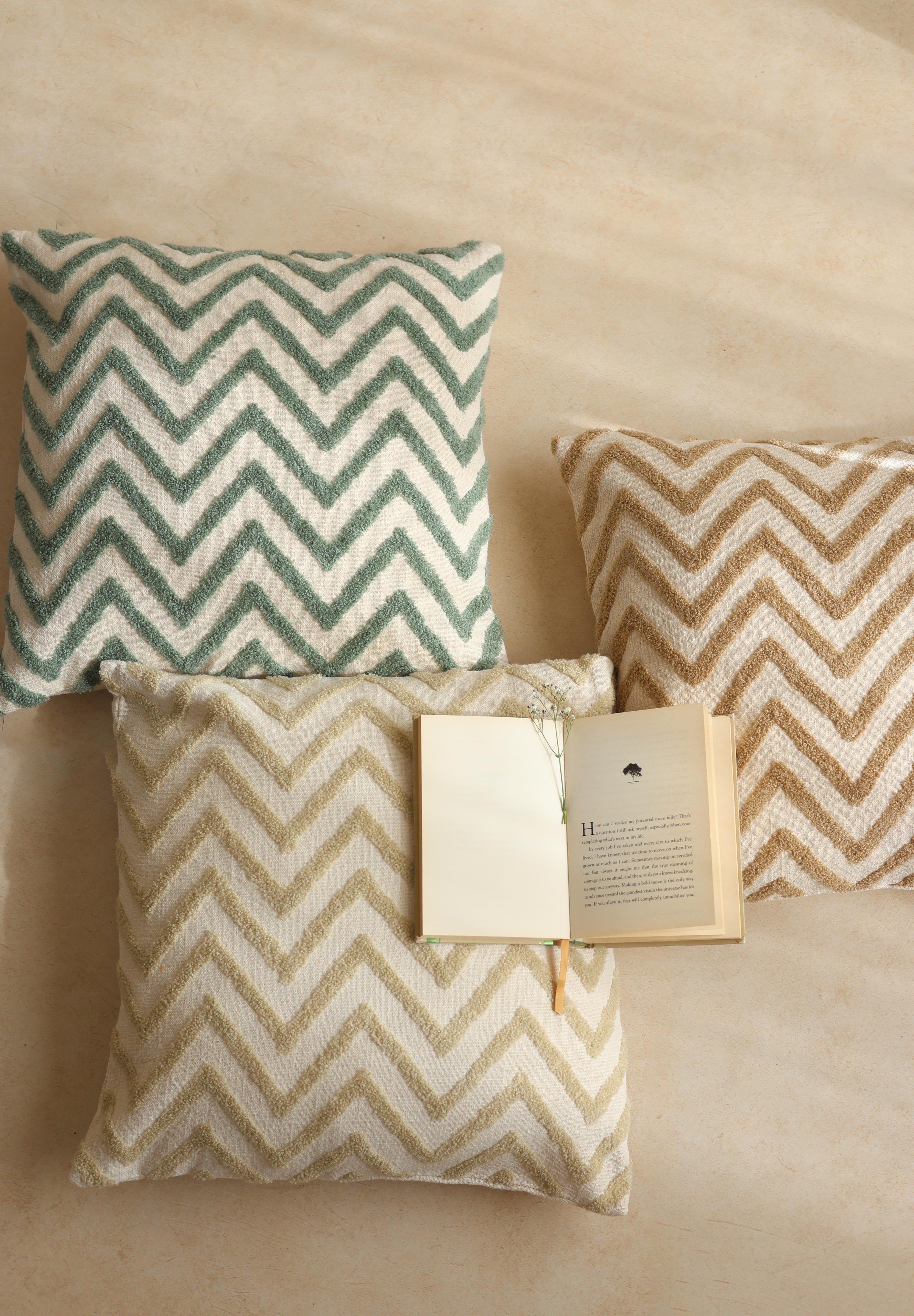 Chevron Tufted Cushion In Beige
