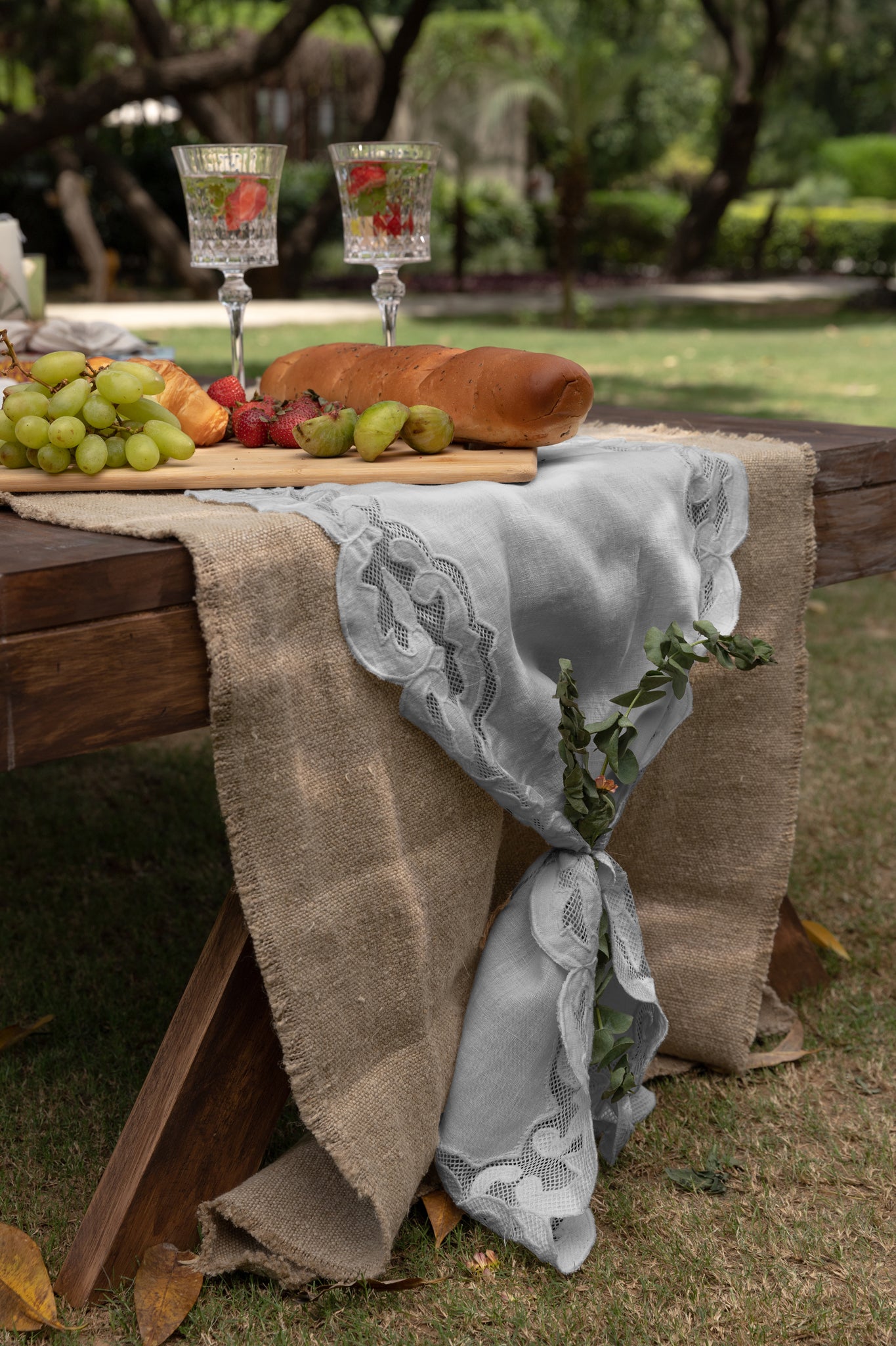 Vintage Table Runner In Grey