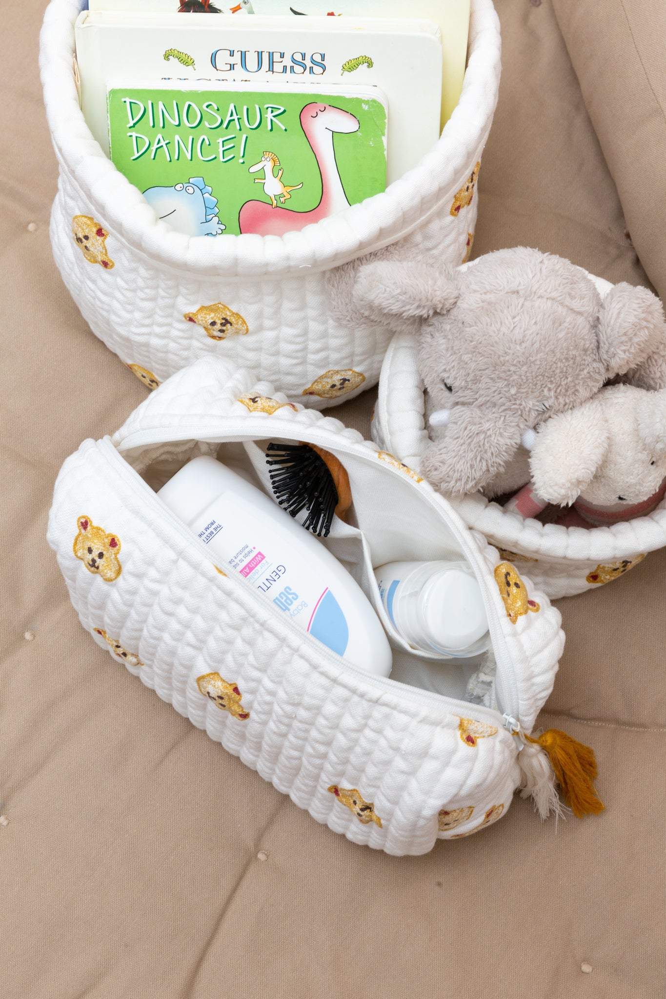 Quilted Storage Basket Set - Bear Love